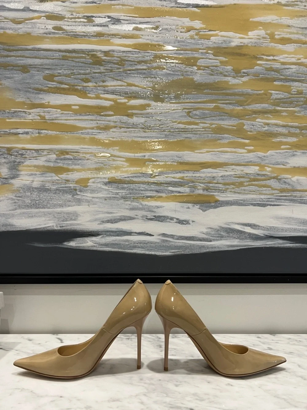 Jimmy Choo Beige Patent Leather Pointed-Toe Pumps - Picture 8 of 9